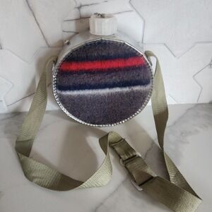 Vintage Metal Canteen Water Bottle Wool Blanket Sleeve Camp Hiking Outdoor